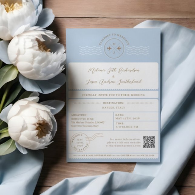 Invitation Embarquement Passeport Billet Destination Mariage (Boarding Passport Ticket Destination Travel Theme Invitation)