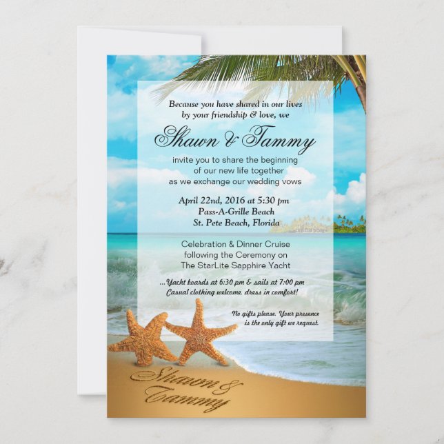 Invitation Embellie de Starfish Couple Faux Vellum Overlay (Devant)