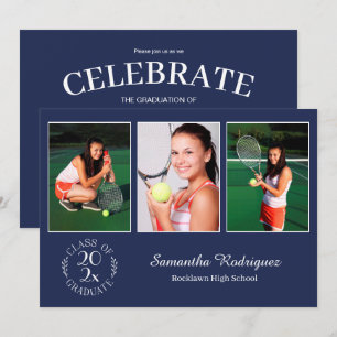 Invitation Emblème chic personnalisé avec 3 photos Fête de fi