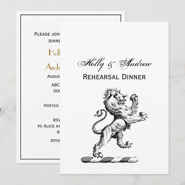Invitation Emblème de crête au lion héraldique debout (Devant / Derrière)