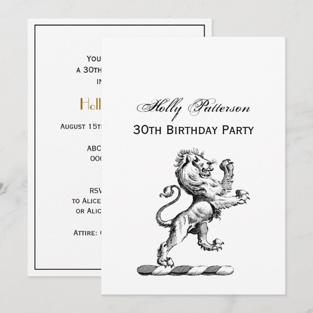 Invitation Emblème de crête de lion debout héraldique (Devant / Derrière)