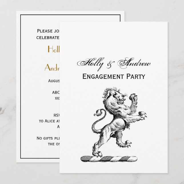 Invitation Emblème de crête de lion héraldique debout (Devant / Derrière)