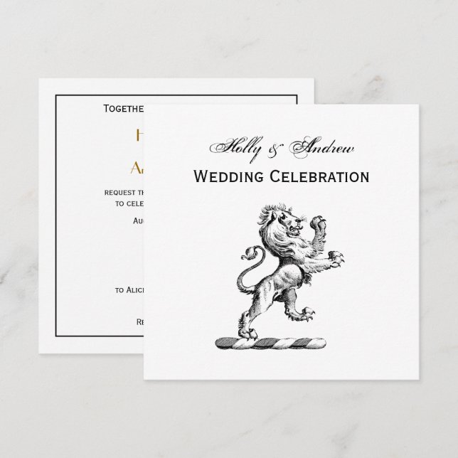 Invitation Emblème héraldique du lion debout (Devant / Derrière)
