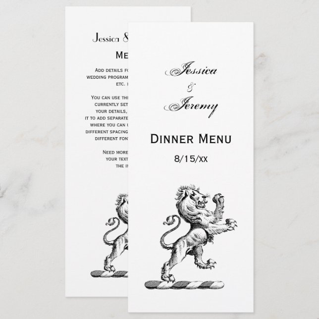 Invitation Emblème héraldique du lion debout (Devant / Derrière)