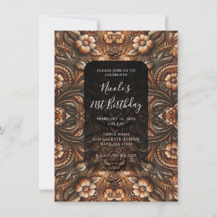 Invitation Embossé Vintage Floral Faux cuir look Anniversaire