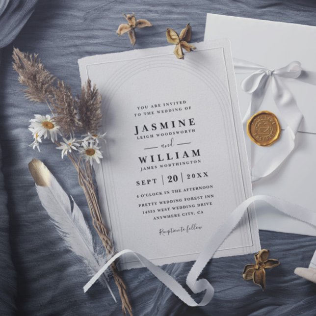 Invitation Embossed Arch Minimalist Elegant QR Code Wedding (Créateur téléchargé)