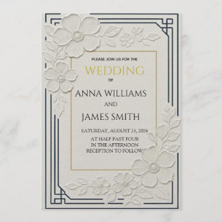 Invitation Embossed Art Deco Floral Wedding
