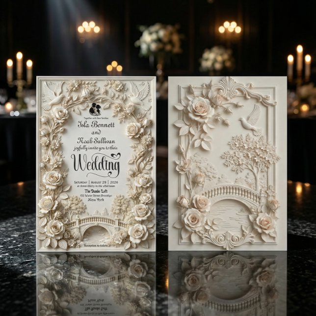 Invitation Embossed Faux Stone Romantic Black-Tie Wedding (Créateur téléchargé)