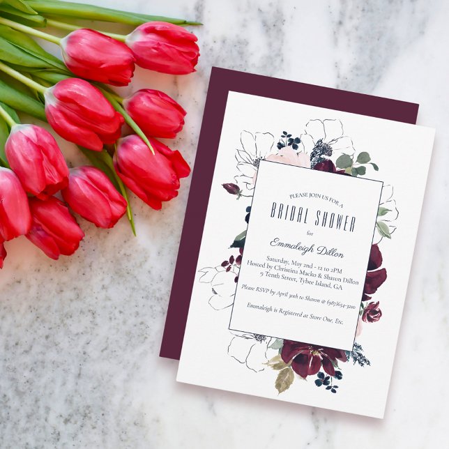 Invitation Embrassez la Fête des mariées Florals | Bleu de la (Créateur téléchargé)