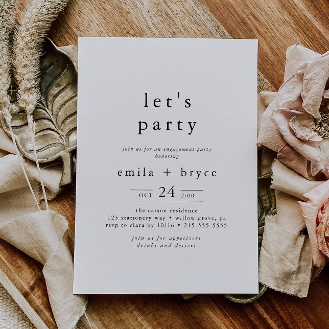 Invitation EMELIA Blanc Noir Rustique Simple Bohème Faisons l (EMELIA White Black Rustic Simple Boho Let's Party Invitation)