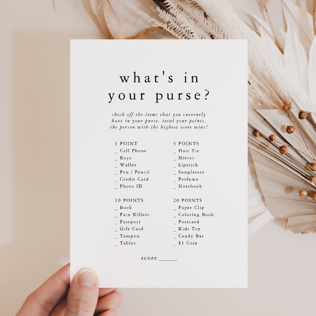Invitation EMELIA Boho Simple What's In Your Purse Game Card (EMELIA Boho Simple What's In Your Purse Game Card)