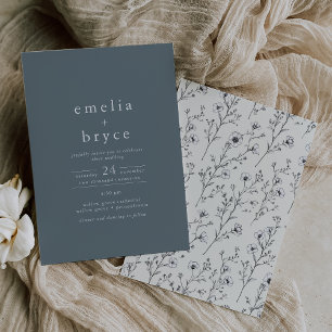 Invitation EMELIA Décontracté Vintage bleu foncé Mariage flor