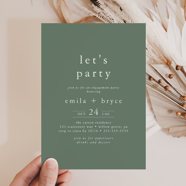 Invitation EMELIA Forest Woodland Boho Sage Green Faisons la  (EMELIA Forest Woodland Boho Sage Green Let's Party Invitation)