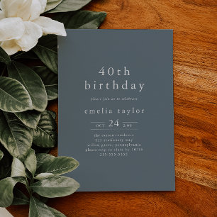 Invitation EMELIA Hiver Minimaliste Dusty Bleu 40e anniversai