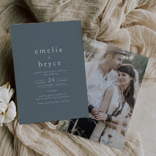 Invitation EMELIA Photo Dark Blue Navy Simple Vintage Wedding