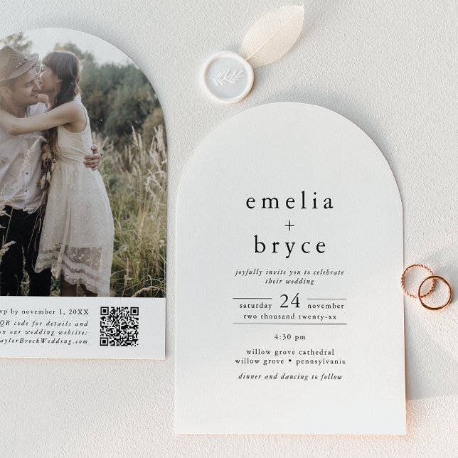 Invitation EMELIA QR Code Photo Arch Hiver Mariage unique (EMELIA QR Code Photo Arch Winter Unique Wedding Invitation)