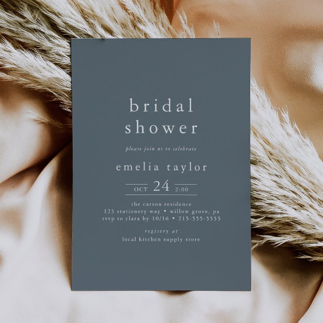 Invitation EMELIA Simple Boho Navy Fête des mariées bleu fonc (EMELIA Simple Boho Navy Dark Blue Bridal Shower Invitation)