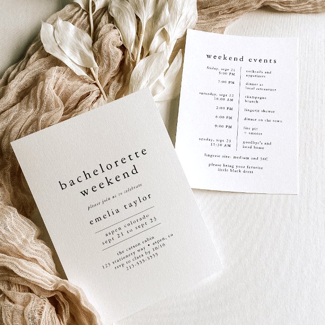 Invitation EMELIA Unique Neutre Rustique Bachelorette Week-en (EMELIA Unique Neutral Rustic Bachelorette Weekend Invitation)