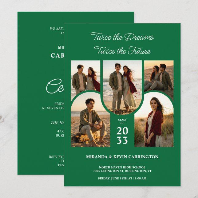 Invitation Emeral Arched Collage Double Diplômés Twin TMF26 (Devant / Derrière)
