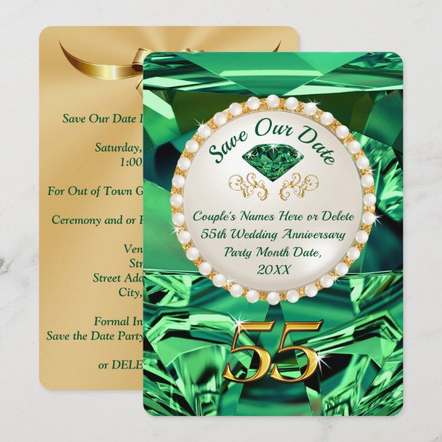 Invitation Emerald, 55e anniversaire du Mariage Enregistrer l (Devant / Derrière)