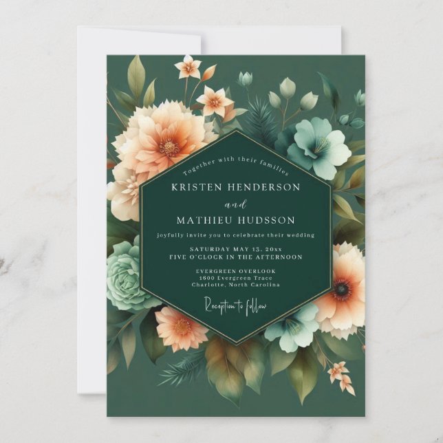 Invitation Emerald Apricot Artful Wedding (Devant)
