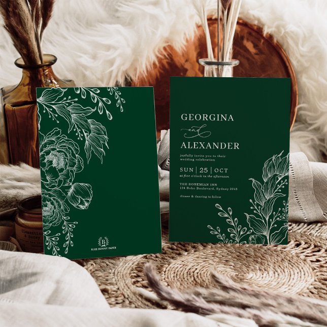 Invitation Emerald Blanc Vintage Botanique Mariage Floral (Créateur téléchargé)