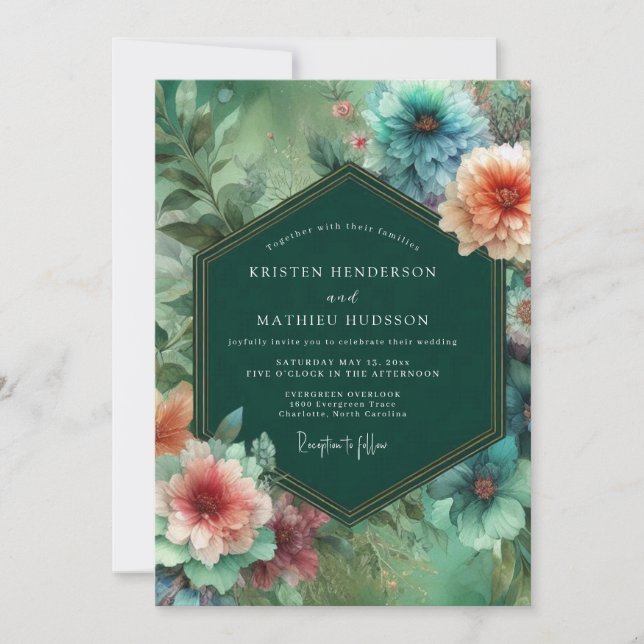Invitation Emerald Bloom Whimsy Wedding (Devant)