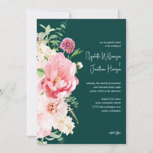 Invitation Emerald Blush Dark Moody Floral Script élégant
