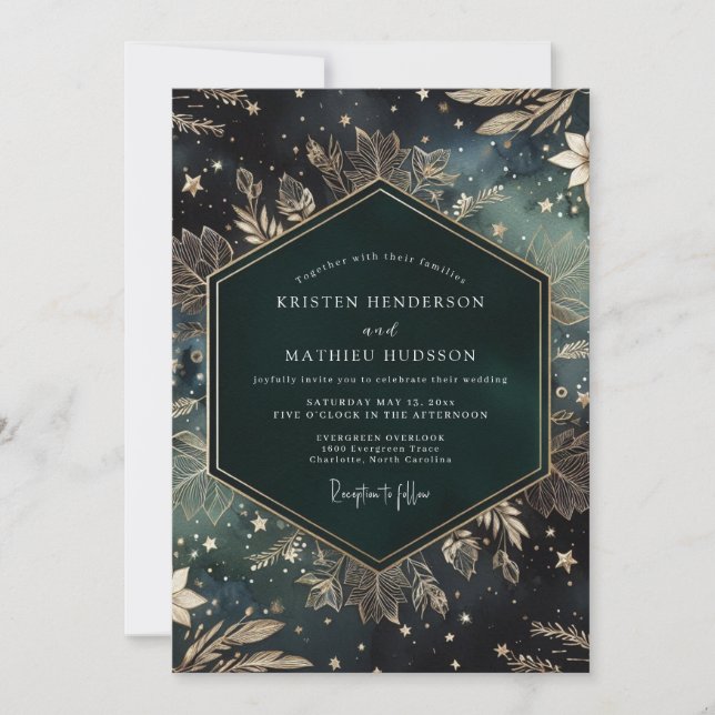 Invitation Emerald Celestial Flora Wedding (Devant)