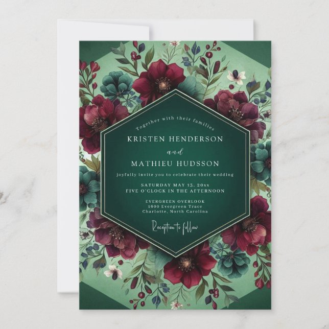 Invitation Emerald Crimson Nocturne Wedding (Devant)