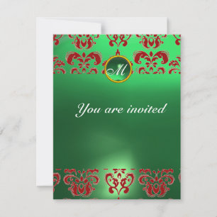 Invitation EMERALD DAMASK GEM PIERRE MONOGRAMME vert rouge