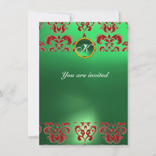 Invitation EMERALD DAMASK GEM PIERRE MONOGRAMME vert rouge