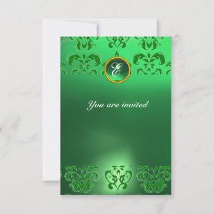 Invitation EMERALD DAMASK GEM STONE vert MONOGRAMME