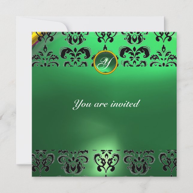 Invitation EMERALD DAMASK GEM STONE vert MONOGRAMME (Devant)