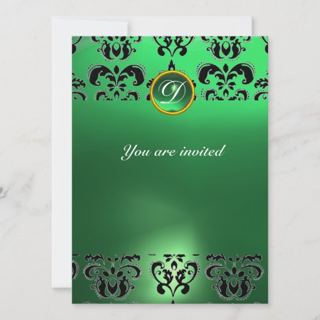 Invitation EMERALD DAMASK GEM STONE vert MONOGRAMME (Devant)