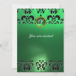 Invitation EMERALD DAMASK GEM STONE vert MONOGRAMME