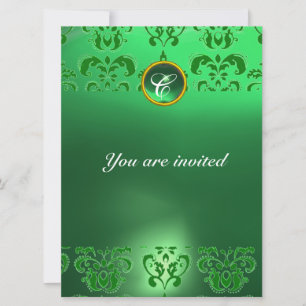 Invitation EMERALD DAMASK GEM STONE vert MONOGRAMME