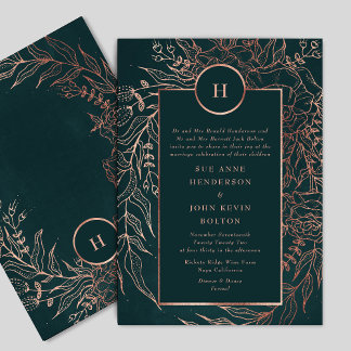 Invitation Emerald Dusty Rose Gold Monogram Mariage Wreath