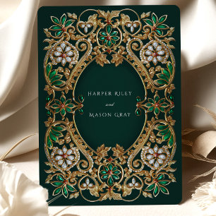 Invitation Emerald Elegance et Antique Gold Mariage
