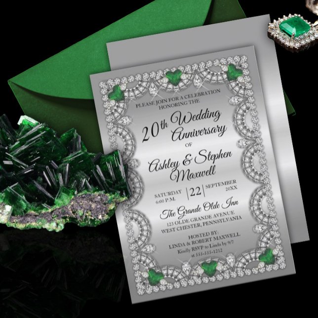 Invitation Emerald et Diamant Fête d'anniversaire de 20 ans d (Créateur téléchargé)