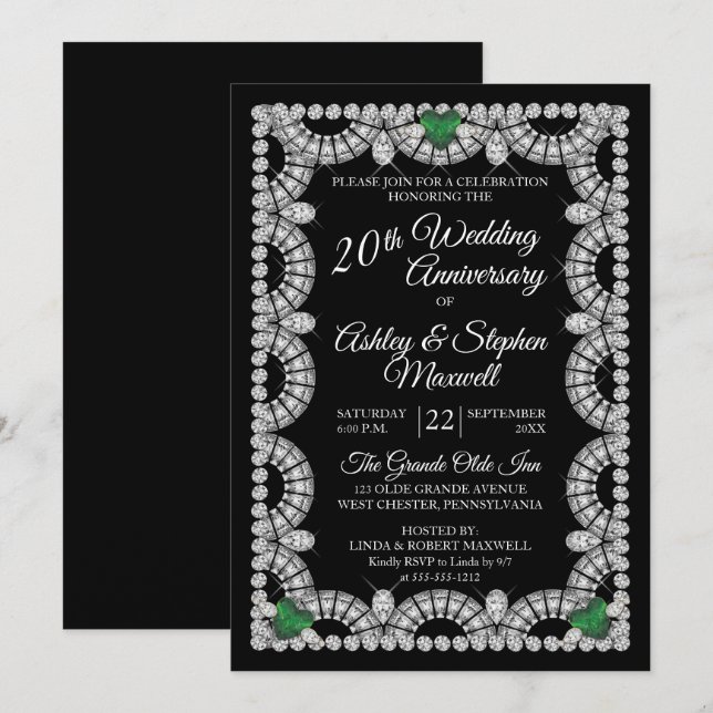 Invitation Emerald et Diamond 20e anniversaire de Mariage (Devant / Derrière)