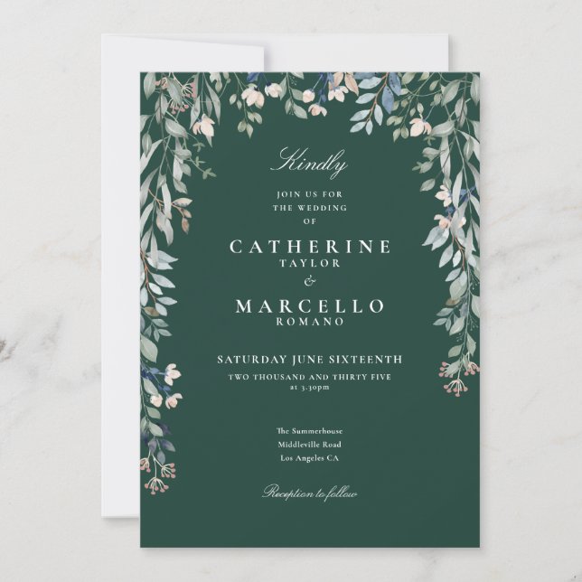 Invitation Emerald Fleur sauvage aquarelle Mariage Floral (Devant)