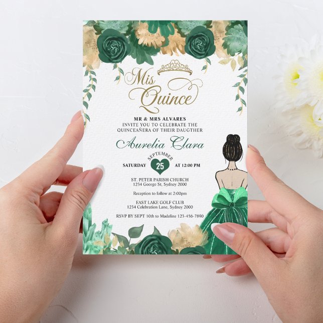 Invitation Emerald Floral Princess Mis Quince Quinceañera (Créateur téléchargé)