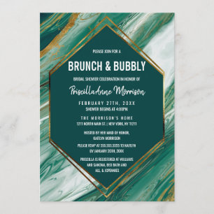 Invitation Emerald Gold Abstrait Agate Marbre Brunch Bubbly
