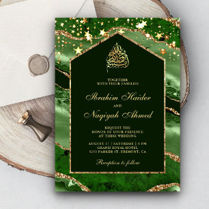 Invitation Emerald Gold Agate Marble Arch Mariage musulman
