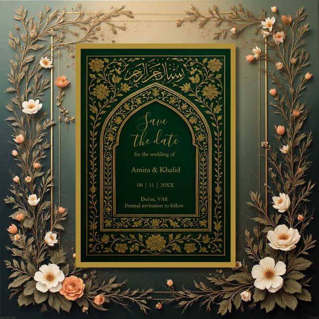 Invitation Emerald Gold Arche arabe Mariage enregistrer la da (Créateur téléchargé)