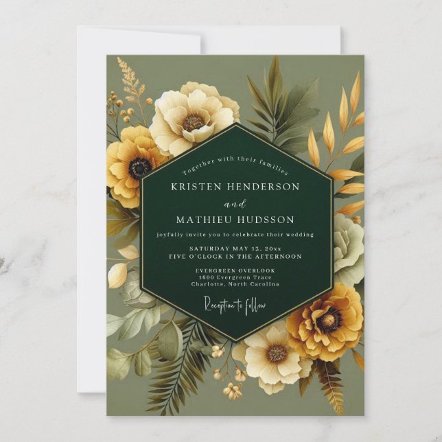 Invitation Emerald Gold Botanical Wedding (Devant)