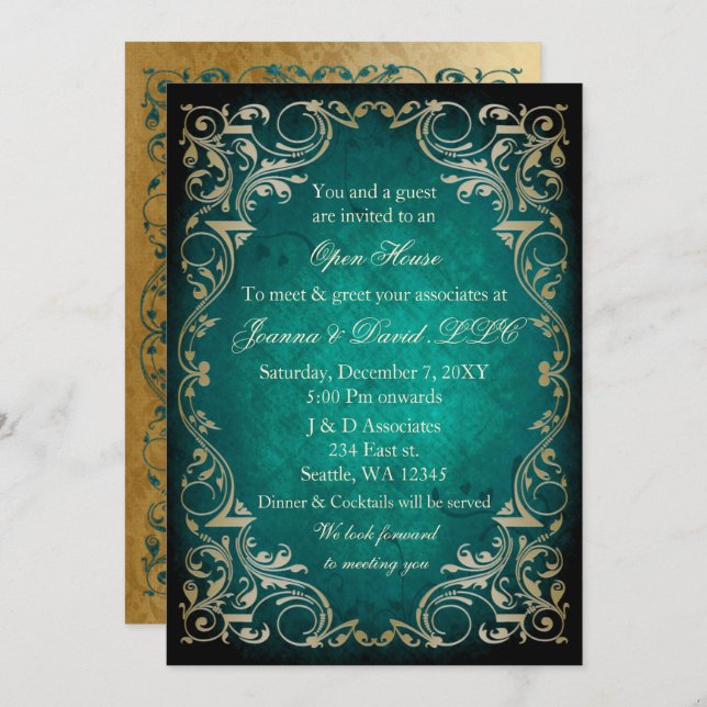 Invitation Emerald Gold Business Corporate Party (Devant / Derrière)