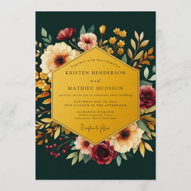 Invitation Emerald & Gold Jewel Tone Wedding (Devant)