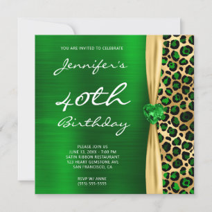 Invitation Emerald Gold Léopard Ruban Gemme 40e Anniversaire